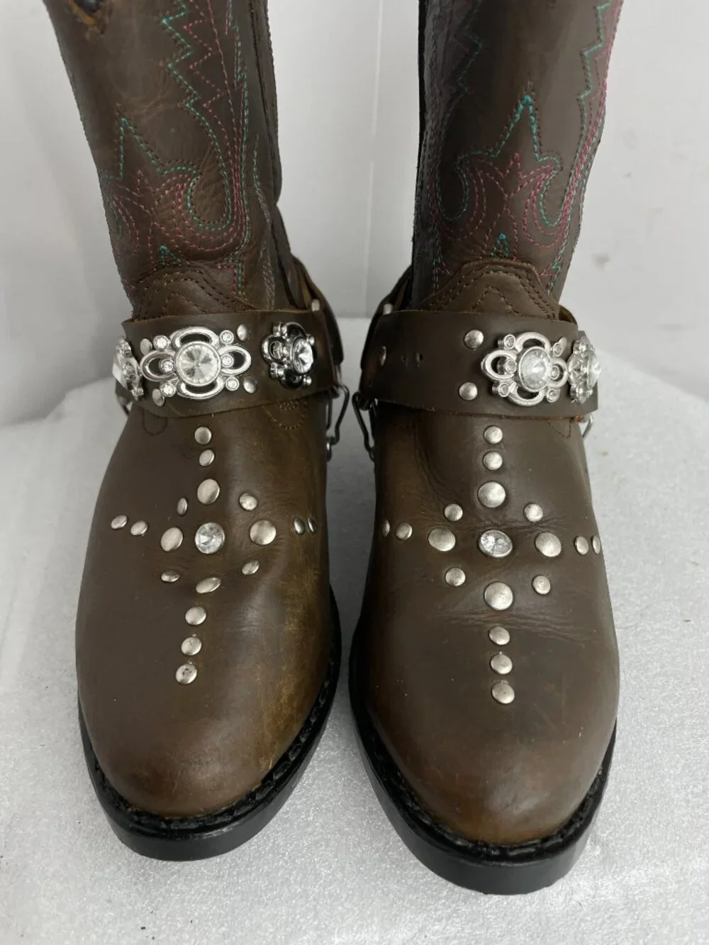 Smoky Mountain Western Boots Rhinestone Harness Brown Kids Size 12 D